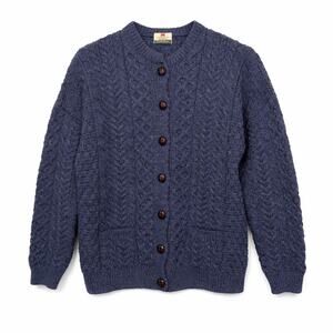 VTG Carraigdonn Sweater Womens L Blue Fisherman 100% Pure Wool Made in Ireland